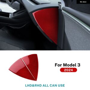 テスラ リアルソフトカーボンフロントドアスロットパネルトリム ステッカー モデル 3 ハイランド 2024 2025 装飾 インテリアアクセサリー - Red Highland 2024