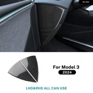 テスラ リアルソフトカーボンフロントドアスロットパネルトリム ステッカー モデル 3 ハイランド 2024 2025 装飾 インテリアアクセサリー - Black Highland 2024