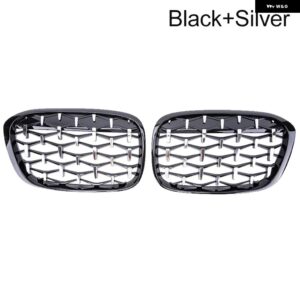 BMW X1 F48 F49 車ダイヤモンドフロントキドニーグリル レーシンググリル 16-19 グロスブラックグリル アクセサリーグリル カースタイリング - Black silver