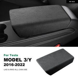 テスラ イタリアスーパースエードカーセンターコンソールアームレスト カバー モデル 3 モデル Y 2021-23 ターン毛トリム ステッカー ア - black