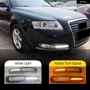 アウディ CSCSNL 2個 車 LED DRL A6 C6 2009 2010 2011 黄色ウィンカーデイタイム ランニングライト フォグランプ カバー 付き カスタムパ - White