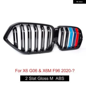 BMW グロスブラック REPALCEMENT ABS カースタイリングバンパー レーシンググリル X6 G06 X6M F96 2020 - 2022 フロントキドニーグリル カ - 2 Slat Gloss M Color
