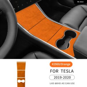 テスラ イタリアスーパースエードカバー モデル 3 2017-20 カーセンターコンソール 収納 ボックスステッカー インテリア トリム アクセサ - Orange