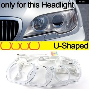BMW 4X RGB マルチカラーアプリ制御 LED エンジェルアイズ 電球リングランプ E46 コンバーチブルクーペ 2004 2005 2006 LCI キセノンヘッド - U Shaped
