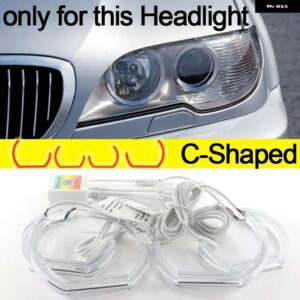 BMW 4X RGB マルチカラーアプリ制御 LED エンジェルアイズ 電球リングランプ E46 コンバーチブルクーペ 2004 2005 2006 LCI キセノンヘッド - C Shaped