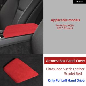 ボルボ トップスエードラップ左ハンドル 収納 アームレスト ボックスパネル トリム カバー XC60 2017-2023 アクセサリー カスタムパーツ ア - scarlet　red