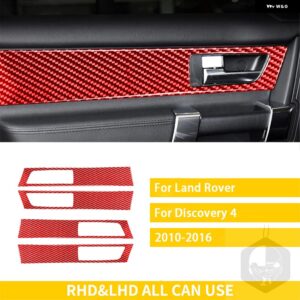 ランドローバー ディスカバリー 4 2010-2016 アクセサリーカーボン車内ドアハンドルフレームパネル トリム カバー ステッカー カスタムパー - red