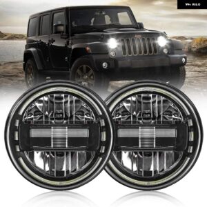 ランドローバー 2X 7インチ LED ヘッドライト ディフェンダー 7インチ ヘッドランプ アンバー ウインカー付き LADA NIVA 4X4 BEETLE CLASSI - 2pcs black