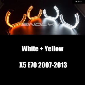 BMW エンジェルアイ LED X5 E70/E53 キセノンヘッドライト ライト リング DTM ハローランプ LED チューニングスイッチバックウィンカーレト - White Yellow 2