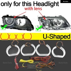 BMW E46 HID ヘッドライト 1999-2005 LED エンジェルアイキットリング点滅 RGB APP 制御ヘッドライト ランプ とウインカー カスタムパーツ - U Shaped