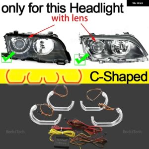 BMW E46 HID ヘッドライト 1999-2005 LED エンジェルアイキットリング点滅 RGB APP 制御ヘッドライト ランプ とウインカー カスタムパーツ - C Shaped