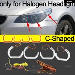 BMW E60 E61 PRE LCI 2003-2007 流れるマルチカラーリングエンジェルアイズ RGB DTM スタイル LED アプリ制御ウィンカーライト カスタムパ - C Shaped halogen