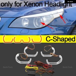 BMW E60 E61 PRE LCI 2003-2007 流れるマルチカラーリングエンジェルアイズ RGB DTM スタイル LED アプリ制御ウィンカーライト カスタムパ - C Shaped xenon