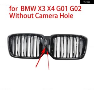 BMW スタイルグロスブラックフロントキドニーダブルスラットグリル 2 ラインダブルスラット X3 X4 G01 G02 2022-2023 アクセサリー カスタ - without Camera Hole