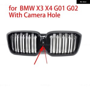 BMW スタイルグロスブラックフロントキドニーダブルスラットグリル 2 ラインダブルスラット X3 X4 G01 G02 2022-2023 アクセサリー カスタ - with Camera Hole