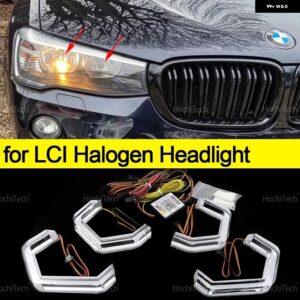 BMW X3 F25 2010-2016 M4 スタイル LED エンジェルアイキットリング点滅 RGB APP 制御ヘッドライト ランプ とウインカー カスタムパーツ ア - for LCI halogen
