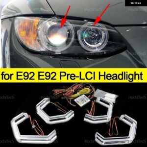 BMW E92 E93 クーペ コンバーチブル カブリオ M3 2006-2013 ダイナミック M4 スタイル RGB ライト リング アプリ制御 DRL LED エンジェルア - pre-lci Headlight