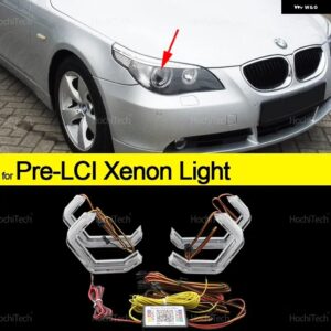 BMW 5シリーズ E60 E61 2001-2007 RGB マルチカラー M4 スタイルライト リング APP 制御ウインカー点滅 DRL LED エンジェルアイキット カス - for pre-lci xenon