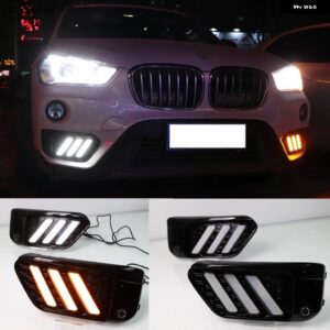 BMW 2個 LED DRL デイタイム ランニングライト デイライト X1 F48 F49 2016-19 黄色ウィンカーとブルーナイトライト 付き カスタムパーツ - White and Yellow