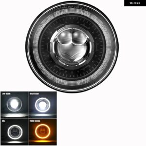 BMW モトカー LED 7インチ LED ヘッドライト DRL H4 ハイロー HALO エンジェルアイズ LADA ハーレー ジープ JK 4X4 スズキ サムライ ジープ - 1pcs black