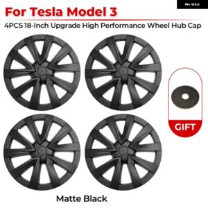 テスラ 4個 ハブキャップ 18インチ パフォーマンスホイール キャップ 自動車 REPLACEMEN ハブキャップ フルリムカバー アクセサリー - Matte Black