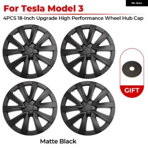テスラ 4個 ハブキャップ 18インチ パフォーマンスホイール キャップ 自動車 REPLACEMEN ハブキャップ フルリムカバー モデル 3 - Matte Black