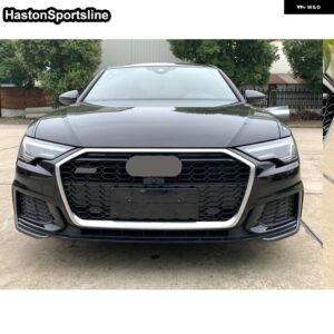 アウディ A6 C8 S6 SLINE レーシンググリル ABS マットフレームフロントバンパー メッシュグリッドカーアクセサリークワトロスタイル RS6 - Black Emblem