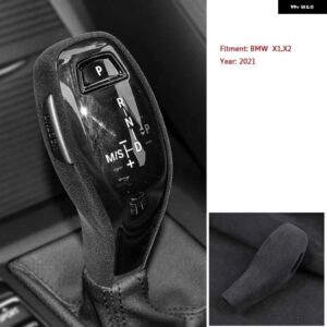 BMW X1 X2 2021 ギアシフトハンドルカバー スエード粘着シェル 車トリム インテリア ブラック 装飾 - black