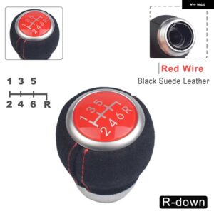 スバル スエードレザーギアシフトレバーノブ レガシィアウトバックフォレスターインプレッサ STI WRX スティックシフター - Su Leath-Red-Down-R6