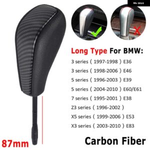 BMW スタイリング ショート/ロング自動ギアスティックシフトギアノブ E81 E82 E87 E90 E91 E93 E36 E38 E46 Z4 Z3 E53 E60 X5 X3 - Carbon fiber-Long