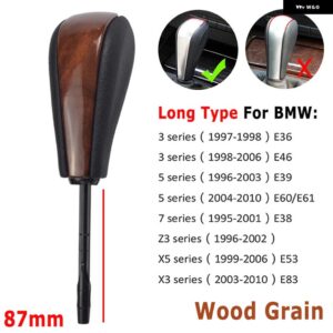 BMW スタイリング ショート/ロング自動ギアスティックシフトギアノブ E81 E82 E87 E90 E91 E93 E36 E38 E46 Z4 Z3 E53 E60 X5 X3 - Wood grain-Long