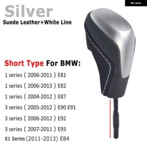 BMW スタイリング ショート/ロング自動ギアスティックシフトギアノブ E81 E82 E87 E90 E91 E93 E36 E38 E46 Z4 Z3 E53 E60 X5 X3 - Silver-suede-Short