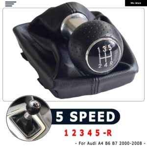 アウディ 黒赤ライン 5/6スピードシフトギアノブ レバー GAITOR ブーツ カバー AUDI A4 B6 B7 2002-2008 - 5-R Speed