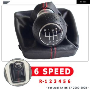 アウディ 黒赤ライン 5/6スピードシフトギアノブ レバー GAITOR ブーツ カバー AUDI A4 B6 B7 2002-2008 - 6Speed