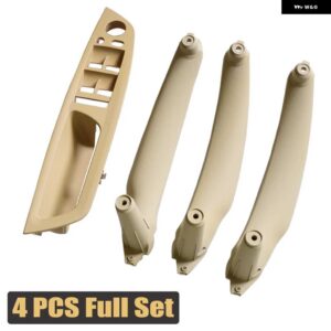 BMW ベージュ本革車フロントリア / インテリア ドアハンドル インナーパネルプルトリムカバー E70 E71 X5 X6 07-13 - Beige 4pcs