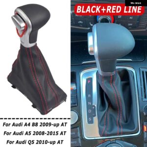 アウディ A4 B8 A5 Q5 40148-2014 シフトレバーギアシフトノブ ゲート ルブーツ レザーカバー - Black-red line