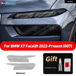 BMW 2個 ヘッドライト フィルム クリアスモークブラック TPU ステッカー X7 2022 フェイスリフト 2023 G07 M50 M60I - smoked　black