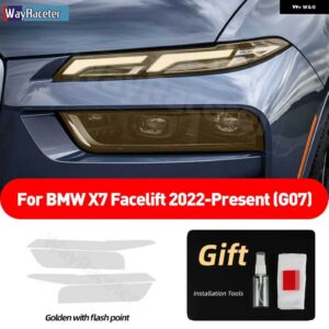 BMW 2個 ヘッドライト フィルム クリアスモークブラック TPU ステッカー X7 2022 フェイスリフト 2023 G07 M50 M60I - golden　point