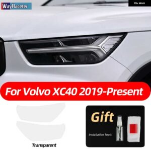 ボルボ 2個 スモークブラック TPU ステッカー クリア ヘッドライト フィルム XC40 XC60 XC90 S60 S90 V60 V90 2020 2021 2022 - xc40　transparent