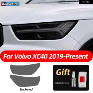 ボルボ 2個 スモークブラック TPU ステッカー クリア ヘッドライト フィルム XC40 XC60 XC90 S60 S90 V60 V90 2020 2021 2022 - xc40　blackened