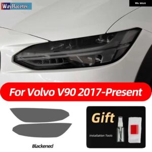 ボルボ 2個 スモークブラック TPU ステッカー クリア ヘッドライト フィルム XC40 XC60 XC90 S60 S90 V60 V90 2020 2021 2022 - v90　17-on　b