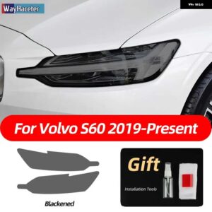ボルボ 2個 スモークブラック TPU ステッカー クリア ヘッドライト フィルム XC40 XC60 XC90 S60 S90 V60 V90 2020 2021 2022 - s60　19-on　b