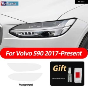 ボルボ 2個 スモークブラック TPU ステッカー クリア ヘッドライト フィルム XC40 XC60 XC90 S60 S90 V60 V90 2020 2021 2022 - s90　transparent
