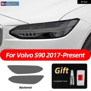 ボルボ 2個 スモークブラック TPU ステッカー クリア ヘッドライト フィルム XC40 XC60 XC90 S60 S90 V60 V90 2020 2021 2022 - s90　blackened