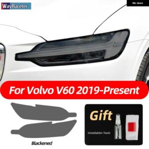 ボルボ 2個 スモークブラック TPU ステッカー クリア ヘッドライト フィルム XC40 XC60 XC90 S60 S90 V60 V90 2020 2021 2022 - v60　19-on　b