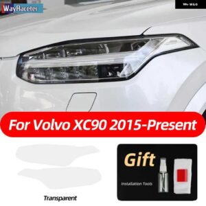 ボルボ 2個 スモークブラック TPU ステッカー クリア ヘッドライト フィルム XC40 XC60 XC90 S60 S90 V60 V90 2020 2021 2022 - xc90　transparent