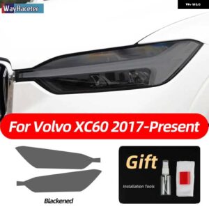ボルボ 2個 スモークブラック TPU ステッカー クリア ヘッドライト フィルム XC40 XC60 XC90 S60 S90 V60 V90 2020 2021 2022 - xc60　blackened