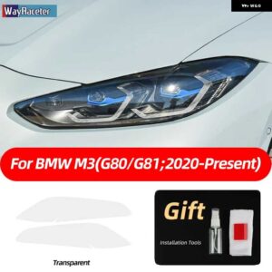 BMW 2個 M パフォーマンス ヘッドライト フィルム フロントライト クリアスモークブラック TPU ステッカー M3 G80 G81 2021 2022 - transparent