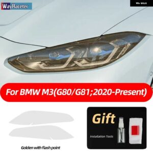 BMW 2個 M パフォーマンス ヘッドライト フィルム フロントライト クリアスモークブラック TPU ステッカー M3 G80 G81 2021 2022 - golden　point