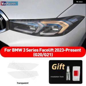 BMW 2個 ヘッドライト フィルム クリアスモークブラック TPU ステッカー 3シリーズ 2023 フェイスリフト G20 G21 - transparent